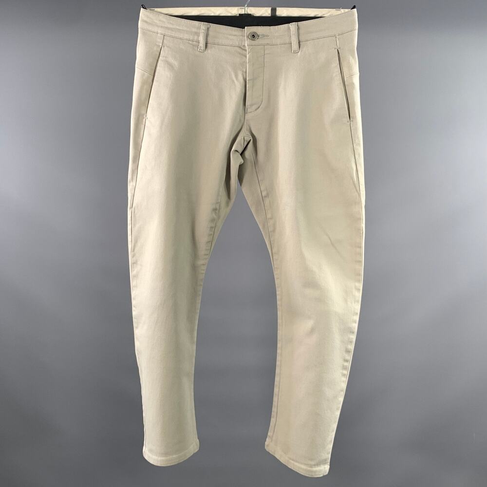 ATTACHMENT Size 32 Cream Grey Solid Cotton Blend Button Fly Casual Pants